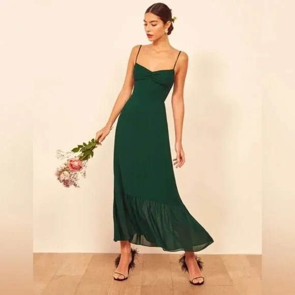 Reformation Emersyn Dress in Emerald - Picture 1 of 9